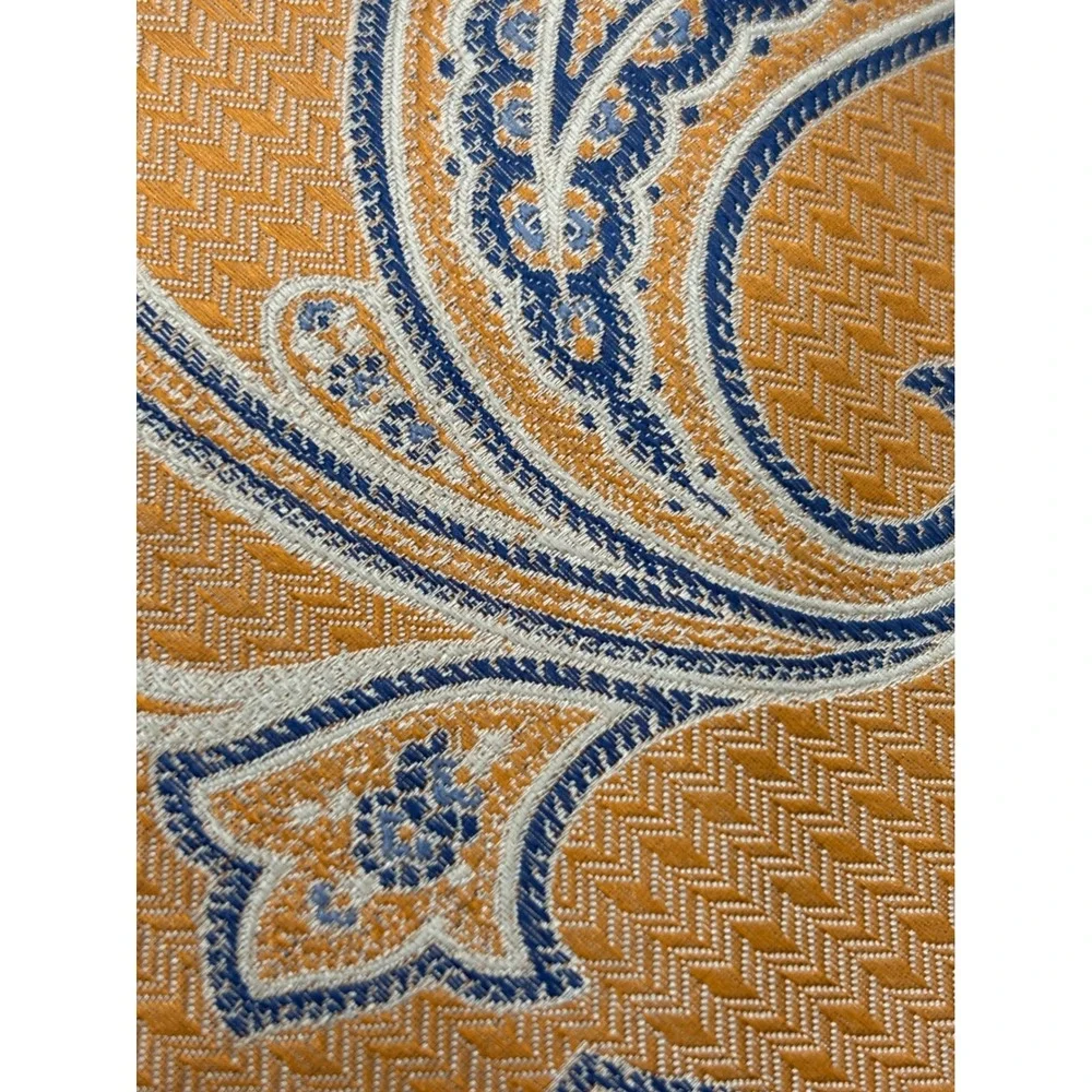 Saddlebred Men's Silk Tie Orange Blue Paisley Handcrafted NWT $45 Retail